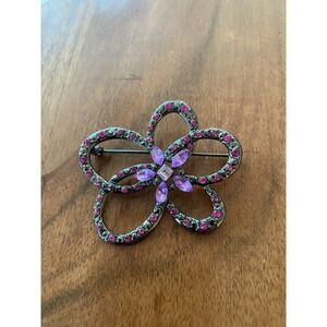 Purple & Pink‎ Rhinestone Knot Flower Brooch Women's Jewelry